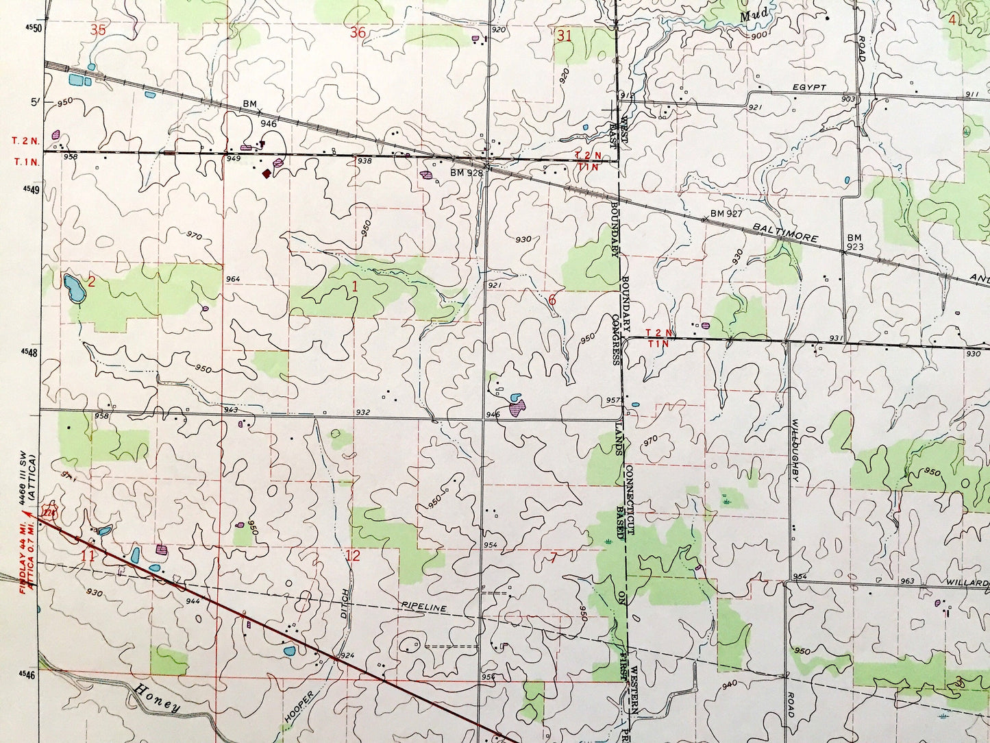 Antique Centerton, Ohio 1960 US Geological Survey Topographic Map — Huron, Seneca County, Reed, Norwich, Venice, Richmond, Omar, OH