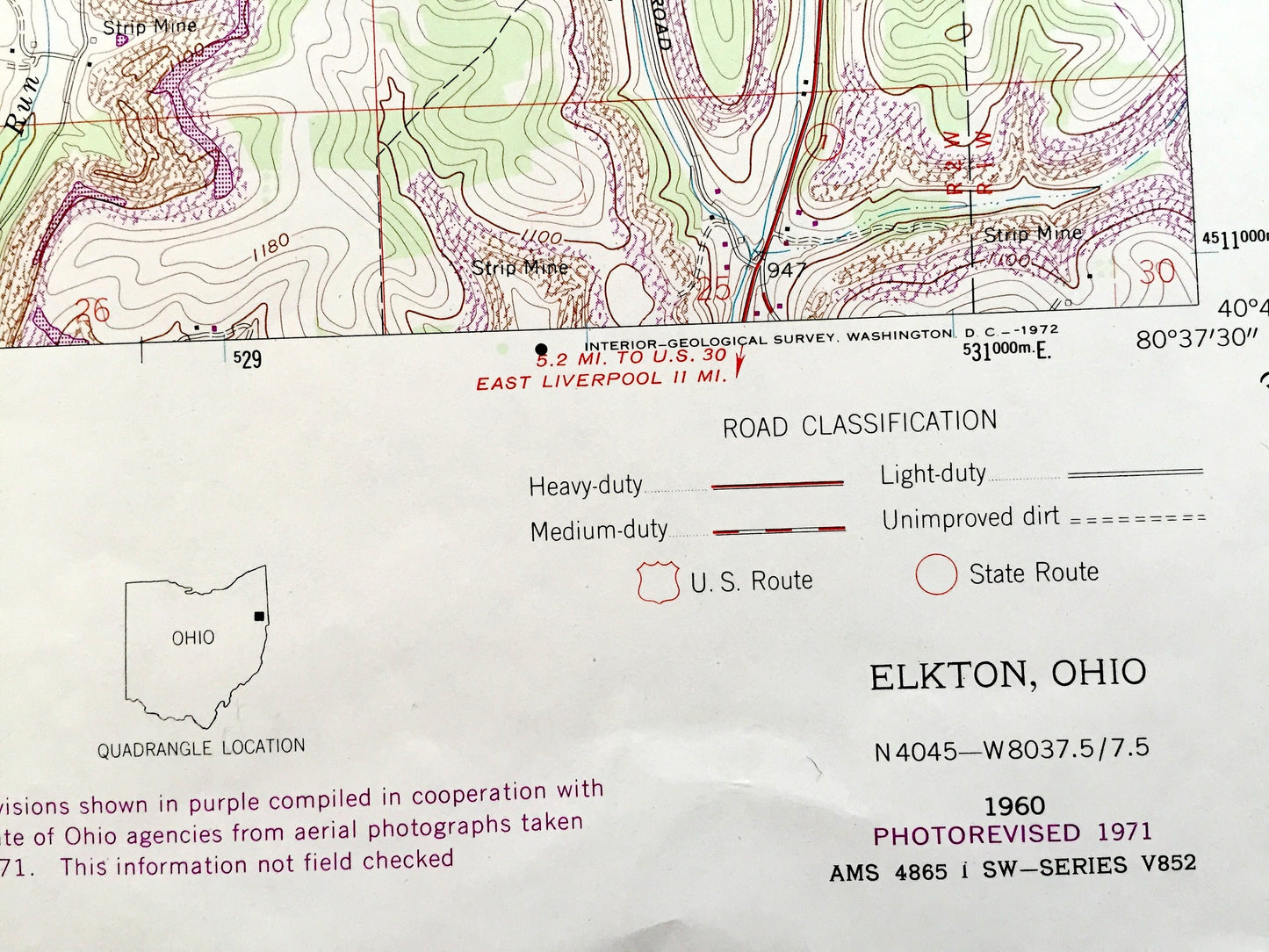 Antique Elkton, Ohio 1960 US Geological Survey Topographic Map — Columbiana County, Salem, Fairfield, Unity, Center, Elkrun, Middleton, OH