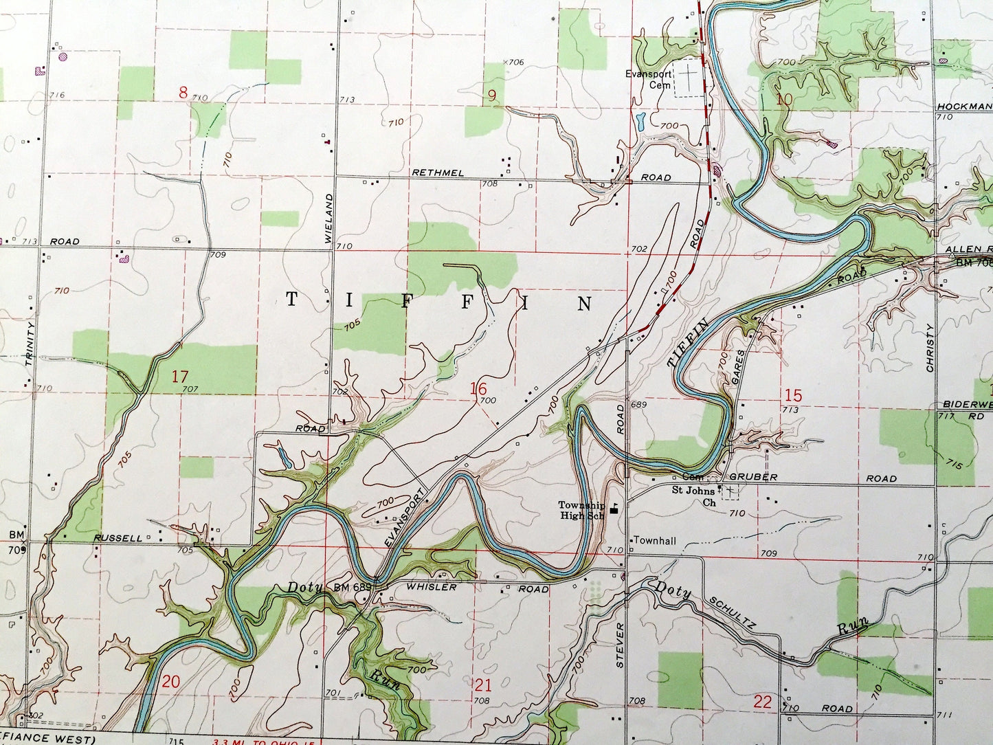 Antique Evansport, Ohio 1960 US Geological Survey Topographic Map — Williams, Defiance County, Pulaski, Springfield, Washington, Tiffin, OH