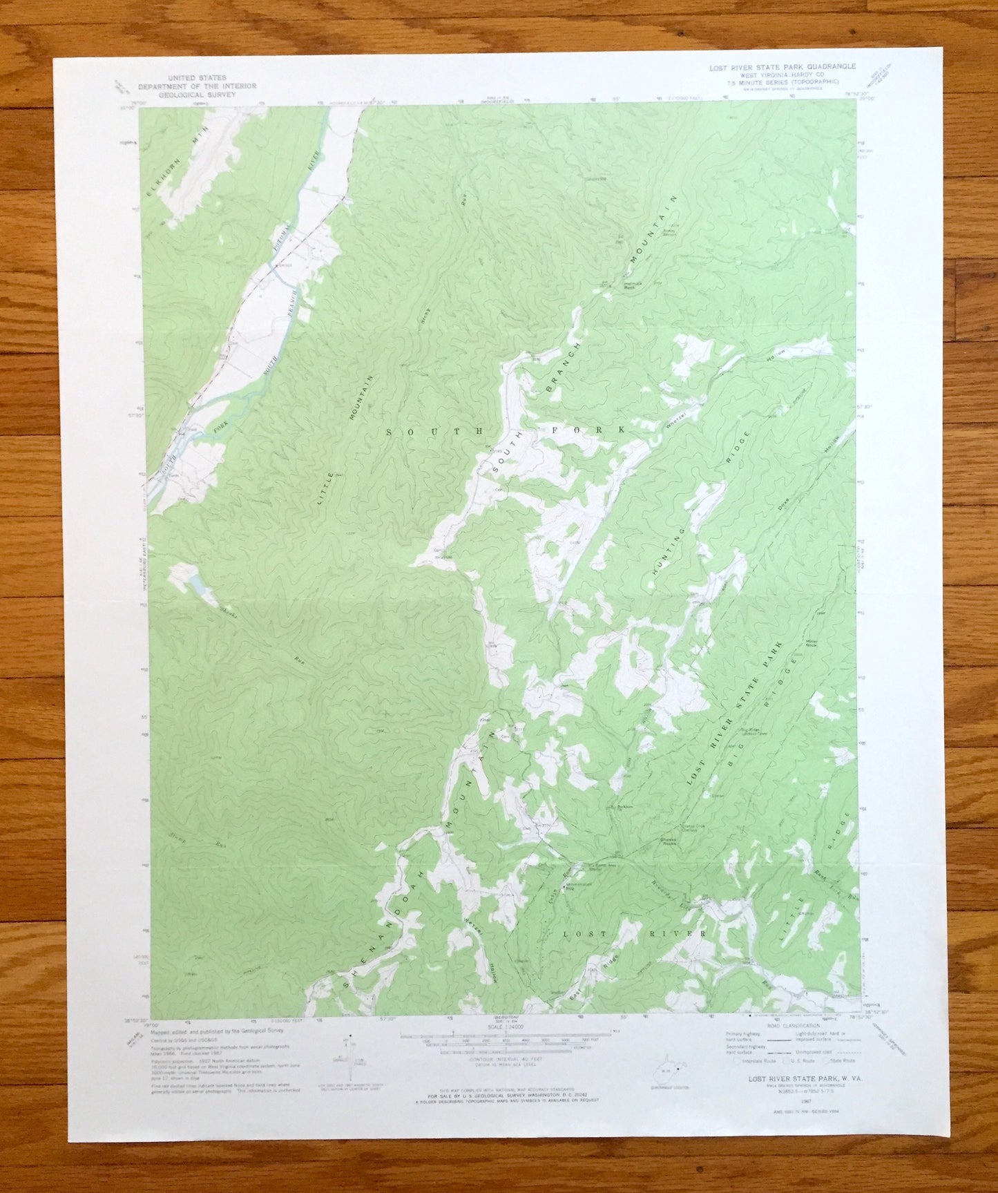Antique Lost River State Park, West Virginia 1967 US Geological Survey Topographic Map – Hardy County, South Fork, Elkhorn Mountain, WV