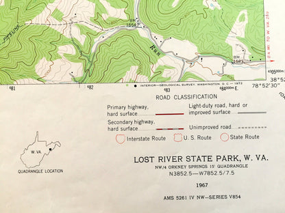 Antique Lost River State Park, West Virginia 1967 US Geological Survey Topographic Map – Hardy County, South Fork, Elkhorn Mountain, WV