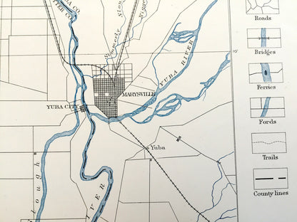 Antique Marysville, California 1886 US Geological Survey Topographic Map – College, Colusa, Biggs, Gridley, Yuba City, Butte, Sutter City CA