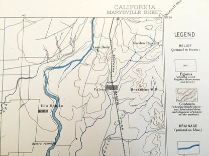 Antique Marysville, California 1886 US Geological Survey Topographic Map – College, Colusa, Biggs, Gridley, Yuba City, Butte, Sutter City CA