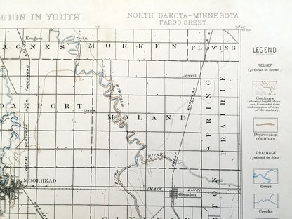 Antique Fargo, North Dakota 1894 US Geological Survey Topographic Map – Moorhead, Minnesota, Cass, Richland, Clay, Wilkin County, MN ND