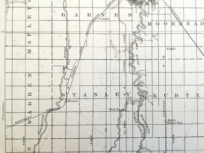 Antique Fargo, North Dakota 1894 US Geological Survey Topographic Map – Moorhead, Minnesota, Cass, Richland, Clay, Wilkin County, MN ND