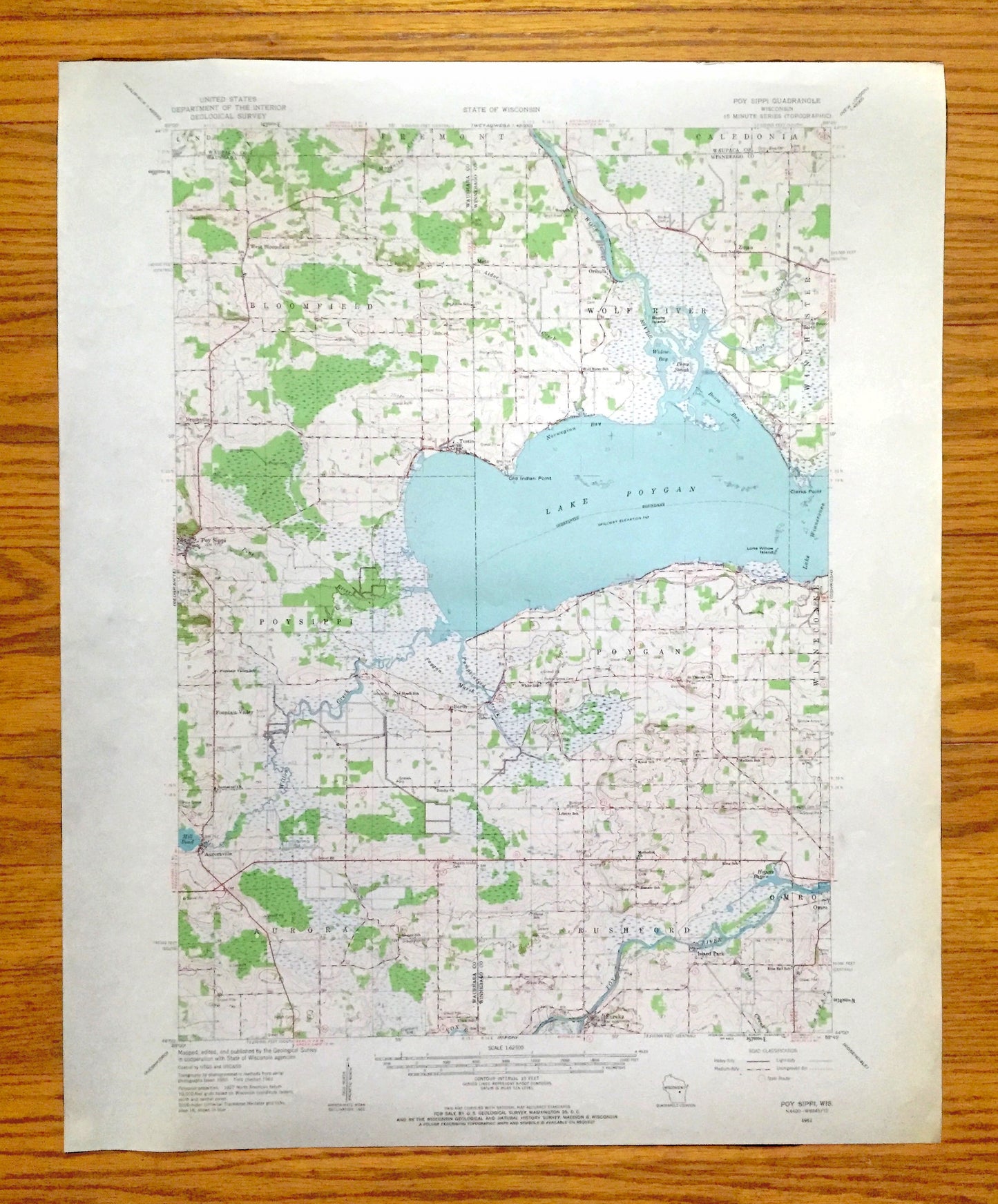 Antique Poy Sippi, Wisconsin 1961 US Geological Survey Topographic Map – Waushara, Winnebago County, Poysippi, Lake Poygan, Winneconne, WI