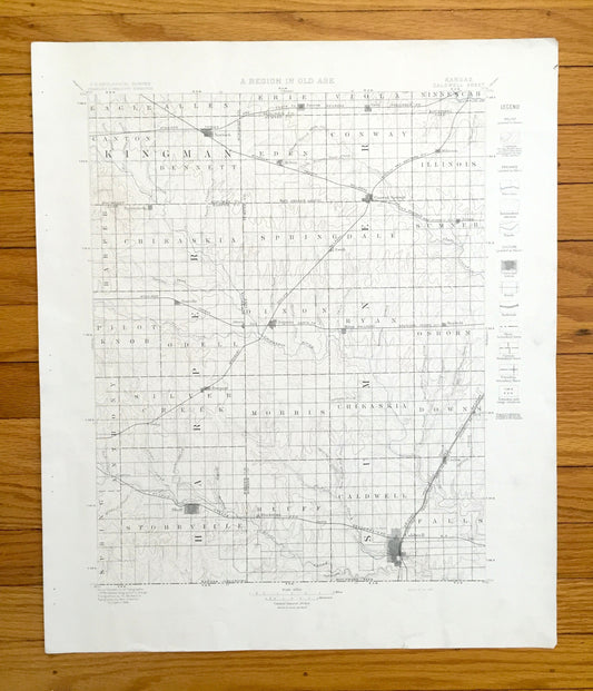 Antique Caldwell, Kansas 1889 US Geological Survey Topographic Map – Bluff, Corbin, Conway Spring, Viola, Anness, Milan, Anson, Argonia, KS