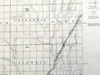Antique Caldwell, Kansas 1889 US Geological Survey Topographic Map – Bluff, Corbin, Conway Spring, Viola, Anness, Milan, Anson, Argonia, KS