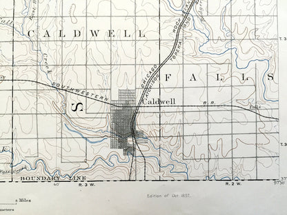 Antique Caldwell, Kansas 1889 US Geological Survey Topographic Map – Bluff, Corbin, Conway Spring, Viola, Anness, Milan, Anson, Argonia, KS