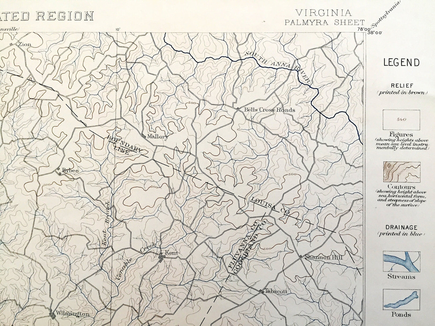 Antique Palmyra, Virginia 1888 US Geological Survey Topographic Map – Columbia, Fork Union, Scottsville, Fluvanna, Albermarle, Cumberland VA