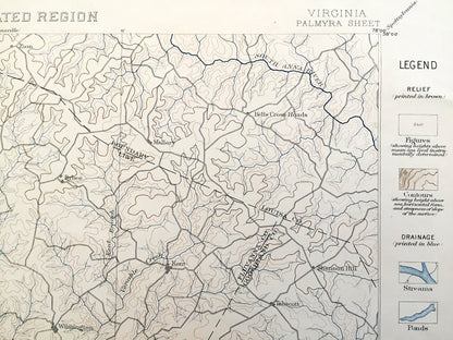 Antique Palmyra, Virginia 1888 US Geological Survey Topographic Map – Columbia, Fork Union, Scottsville, Fluvanna, Albermarle, Cumberland VA