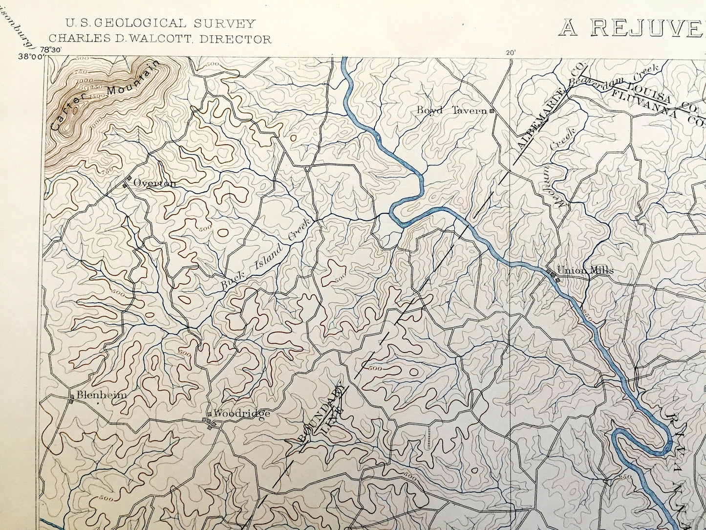 Antique Palmyra, Virginia 1888 US Geological Survey Topographic Map – Columbia, Fork Union, Scottsville, Fluvanna, Albermarle, Cumberland VA