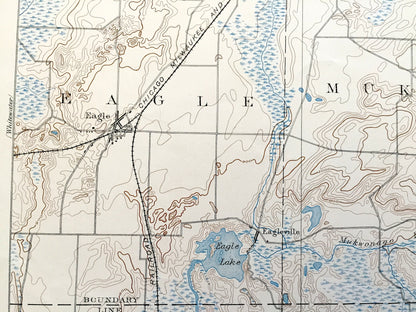Antique Eagle, Wisconsin 1889 US Geological Survey Topographic Map – Ottawa, Genesee, Waukesha, Mukwonago, Vernon, Troy Waterford Hilburn WI