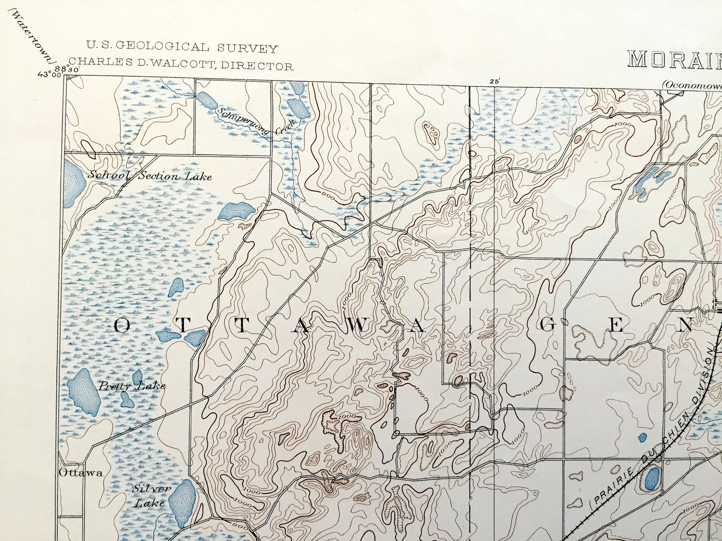 Antique Eagle, Wisconsin 1889 US Geological Survey Topographic Map – Ottawa, Genesee, Waukesha, Mukwonago, Vernon, Troy Waterford Hilburn WI