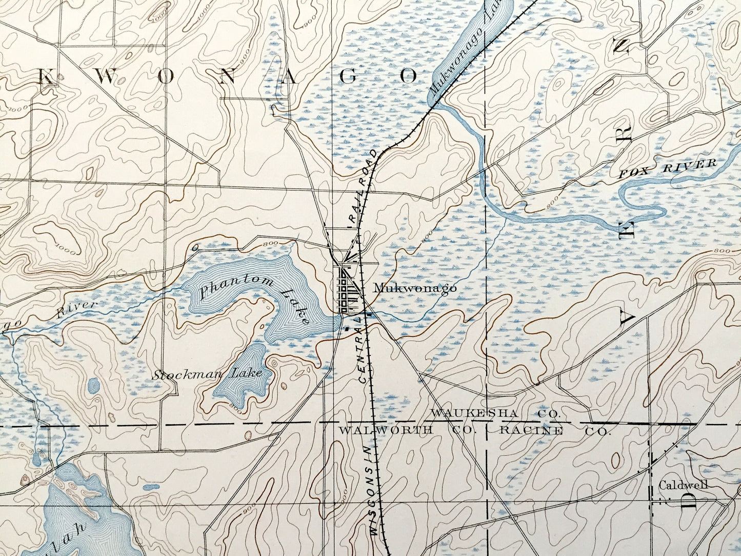 Antique Eagle, Wisconsin 1889 US Geological Survey Topographic Map – Ottawa, Genesee, Waukesha, Mukwonago, Vernon, Troy Waterford Hilburn WI