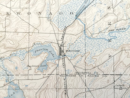 Antique Eagle, Wisconsin 1889 US Geological Survey Topographic Map – Ottawa, Genesee, Waukesha, Mukwonago, Vernon, Troy Waterford Hilburn WI
