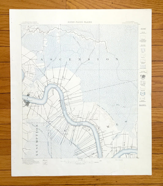 Antique Donaldsonville, Louisiana 1890 US Geological Survey Topographic Map – Ascension, St James Parish, Sorrento, Mississippi River, LA