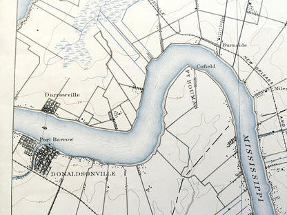 Antique Donaldsonville, Louisiana 1890 US Geological Survey Topographic Map – Ascension, St James Parish, Sorrento, Mississippi River, LA