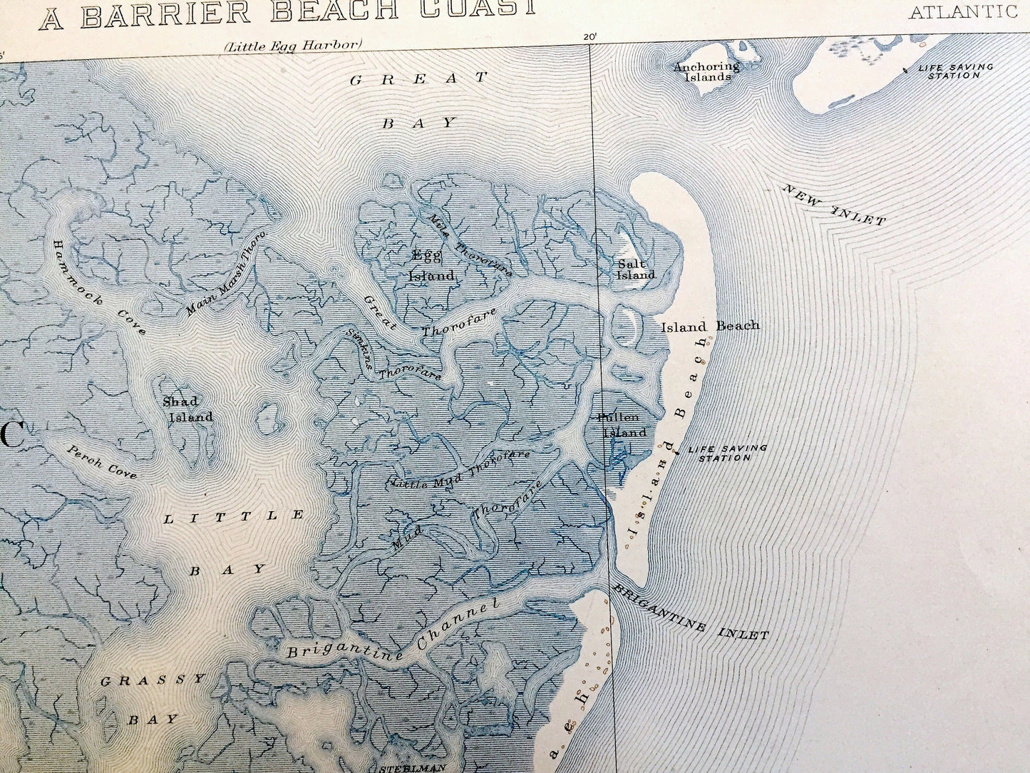 Antique Atlantic City, New Jersey 1894 US Geological Survey Topographic Map — Margate City, Ventnor, Brigantine, Absecon, Galloway County NJ
