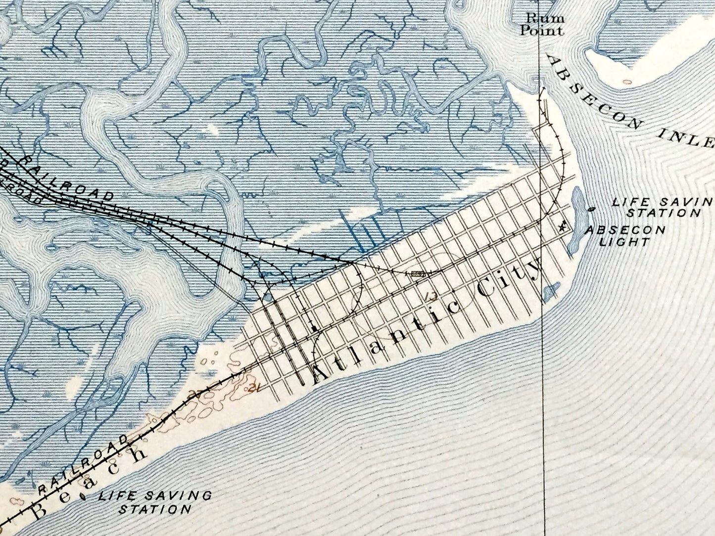 Antique Atlantic City, New Jersey 1894 US Geological Survey Topographic Map — Margate City, Ventnor, Brigantine, Absecon, Galloway County NJ