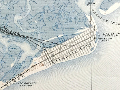 Antique Atlantic City, New Jersey 1894 US Geological Survey Topographic Map — Margate City, Ventnor, Brigantine, Absecon, Galloway County NJ