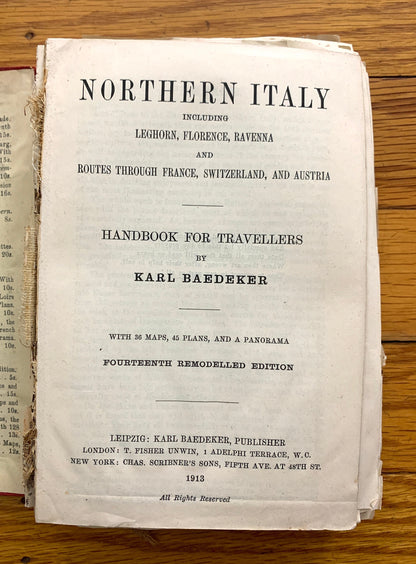 Antique 1913 Livorno, Italy Map from Baedekers Guide – Tuscany, Fortezza Vecchia, Ardenza, Terrazza Mascagni, Venezia Nuova, Petrarca