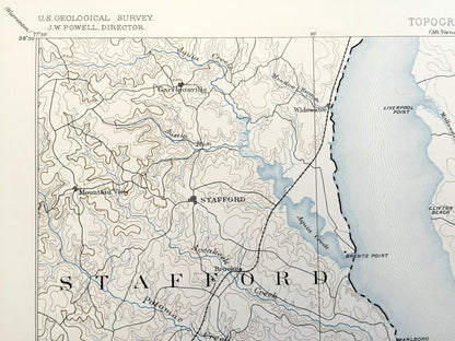 Antique Fredericksburg, Virginia 1887 US Geological Survey Topographic Map – Potomac, Port Royal, Bowling Green, Stafford, King George VA MD