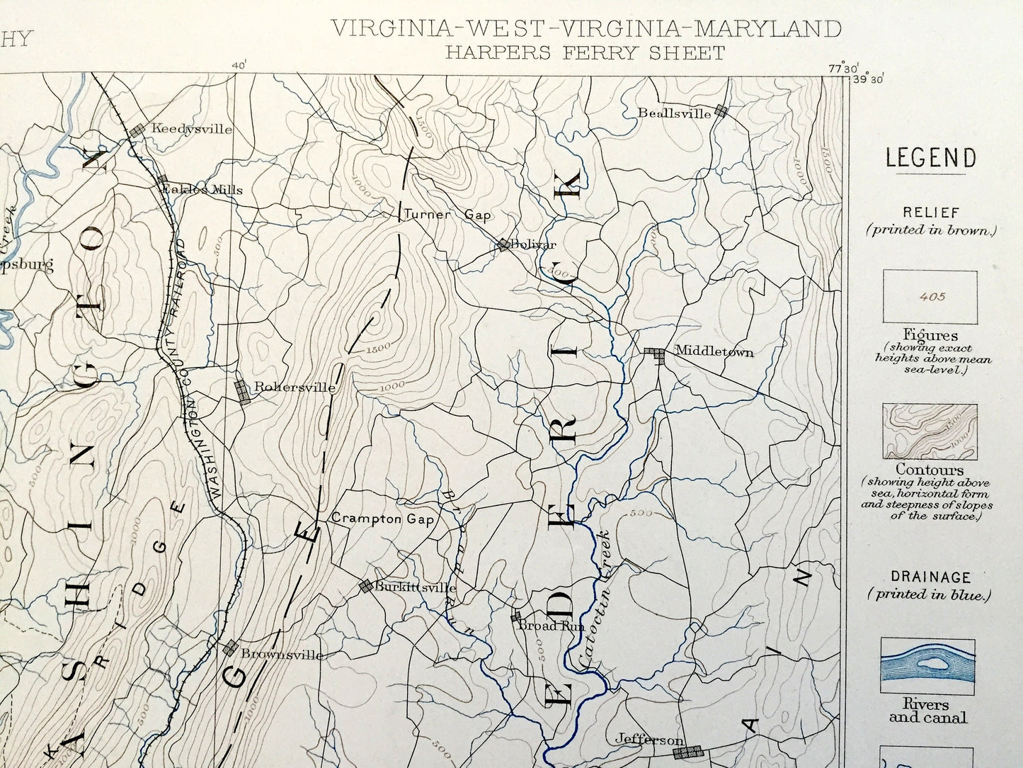 Antique Harpers Ferry, West Virginia 1884 US Geological Survey Topographic Map – Antietam Battlefield, Sharpsburg, Frederick, Maryland WV MD