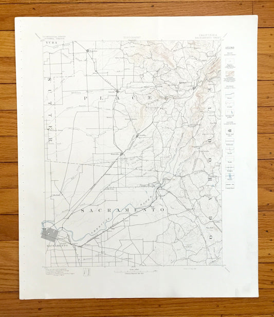 Antique Sacramento, California 1887 US Geological Survey Topographic Map – Yuba, Sutter, Placer, El Dorado, Sheridan, Ewing, Lincoln, CA