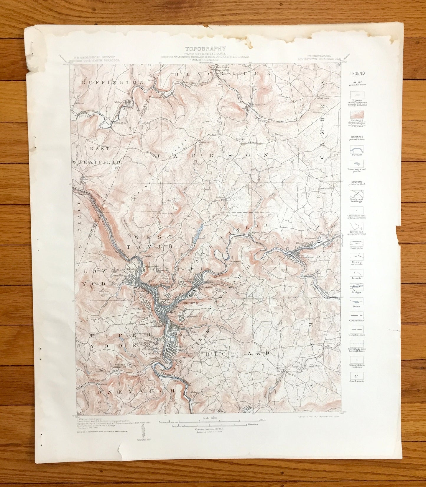 Antique Johnstown, Pennsylvania 1901 US Geological Survey Map – Westmoreland, Cambria County, Westmont, Morrellville, Ehrefeld, Conemaugh PA