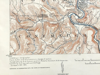 Antique Johnstown, Pennsylvania 1901 US Geological Survey Map – Westmoreland, Cambria County, Westmont, Morrellville, Ehrefeld, Conemaugh PA