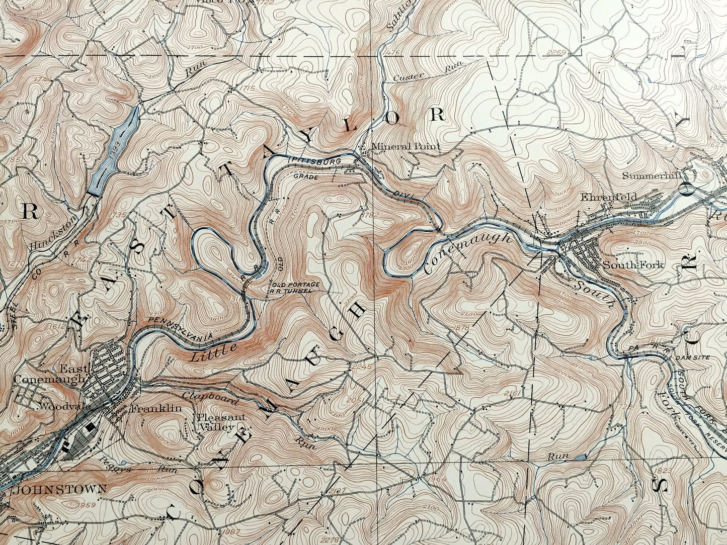 Antique Johnstown, Pennsylvania 1901 US Geological Survey Map – Westmoreland, Cambria County, Westmont, Morrellville, Ehrefeld, Conemaugh PA