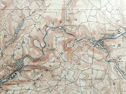 Antique Johnstown, Pennsylvania 1901 US Geological Survey Map – Westmoreland, Cambria County, Westmont, Morrellville, Ehrefeld, Conemaugh PA