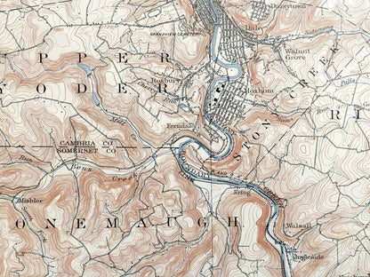 Antique Johnstown, Pennsylvania 1901 US Geological Survey Map – Westmoreland, Cambria County, Westmont, Morrellville, Ehrefeld, Conemaugh PA
