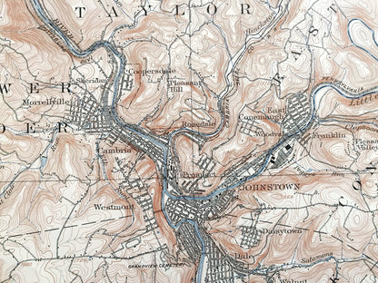 Antique Johnstown, Pennsylvania 1901 US Geological Survey Map – Westmoreland, Cambria County, Westmont, Morrellville, Ehrefeld, Conemaugh PA