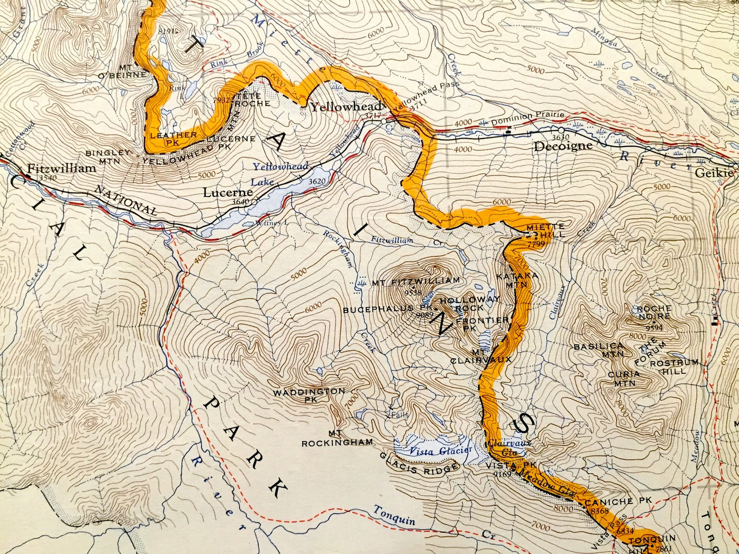 Antique 1956 Jasper National Park, Alberta, Canada Geological Survey Topographic Map – Canadian Rocky Mountains, Banff, Mount Robson Glacier