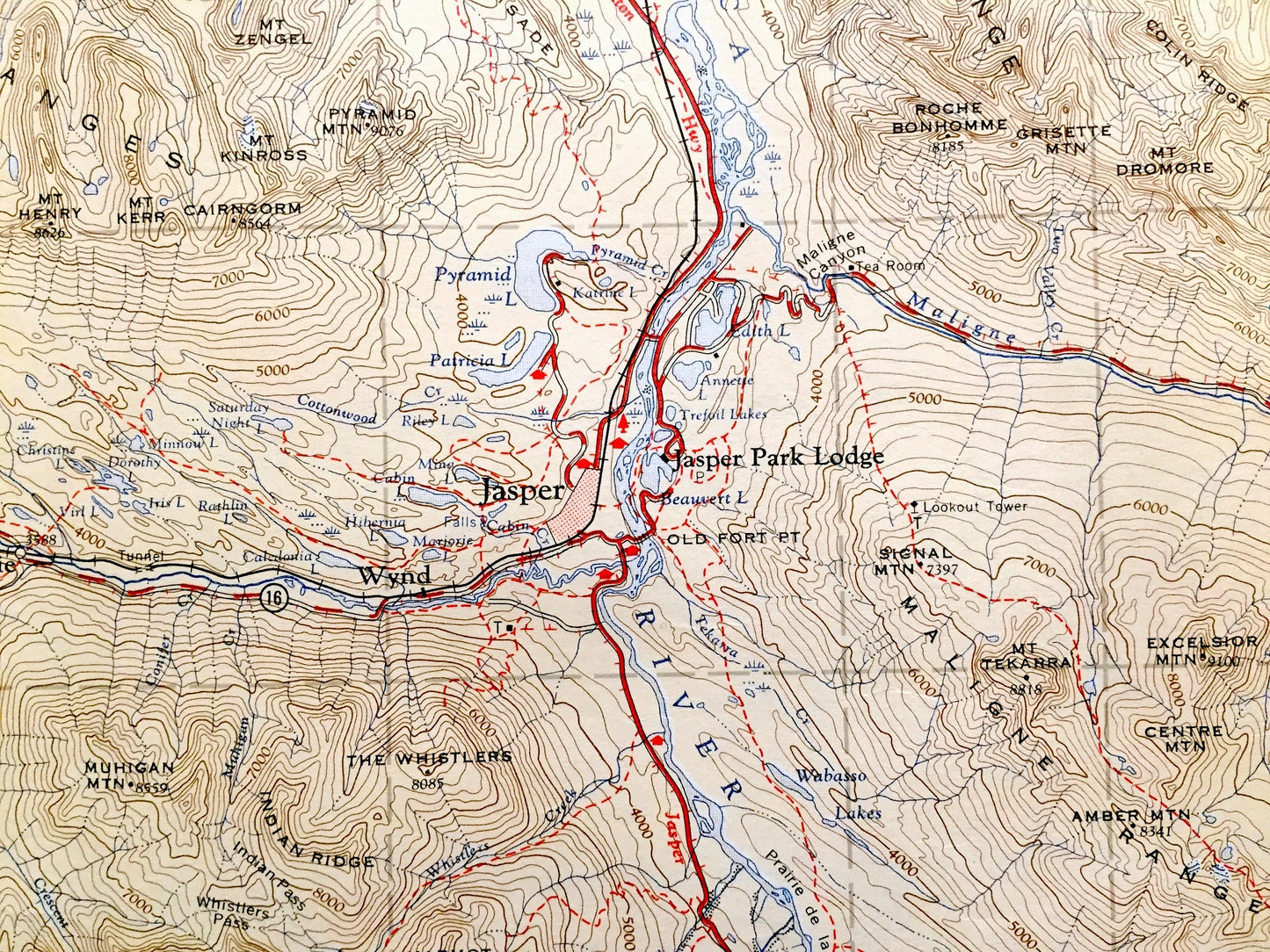 Antique 1956 Jasper National Park, Alberta, Canada Geological Survey Topographic Map – Canadian Rocky Mountains, Banff, Mount Robson Glacier
