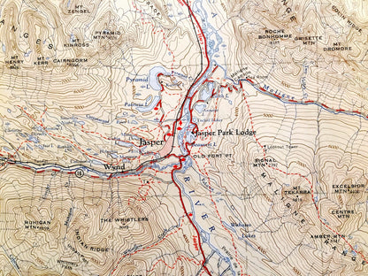 Antique 1956 Jasper National Park, Alberta, Canada Geological Survey Topographic Map – Canadian Rocky Mountains, Banff, Mount Robson Glacier