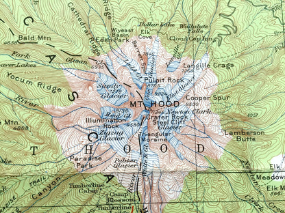 Antique Mount Hood, Oregon 1924 US Geological Survey Topographic Map – Multnomah, Clackamas, Wasco, Zigzag River, Cascade Range, OR, Mt
