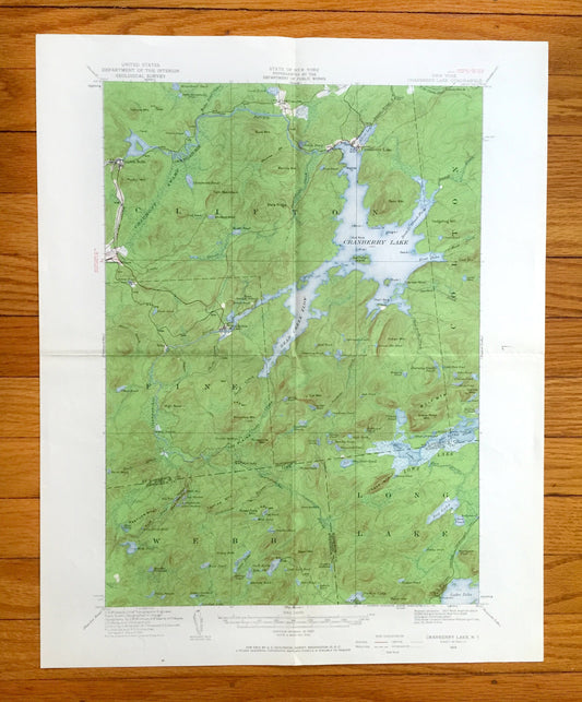 Antique Cranberry Lake, New York 1919 US Geological Survey Topographic Map – Adirondacks, Wanakena, Fine, Webb, Clifton, Newtown Falls, NY