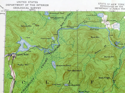 Antique Cranberry Lake, New York 1919 US Geological Survey Topographic Map – Adirondacks, Wanakena, Fine, Webb, Clifton, Newtown Falls, NY