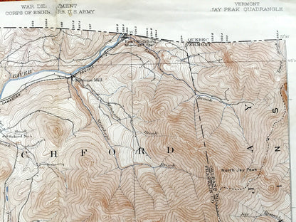 Antique Jay Peak, Vermont 1925 US Geological Survey Topographic Map – Berkshire, Richford, Montgomery, Lowell, Belvidere, Eden, Averys Gore