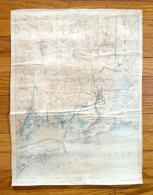 Antique Westerly, Rhode Island 1893 US Geological Survey Topographic Map – Stonington, Mystic Seaport, Connecticut, Fishers Island, CT RI