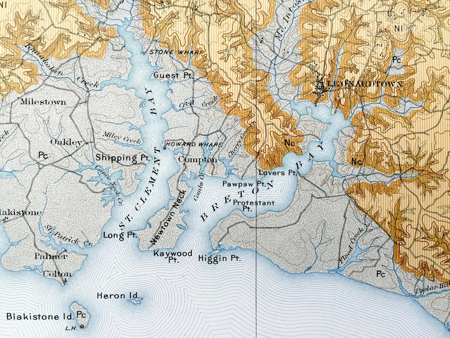 Antique Nomini, Virginia 1895 US Geological Survey Topographic Map – Piney Point, Potomac River, Leonardtown Maryland Westmoreland County VA