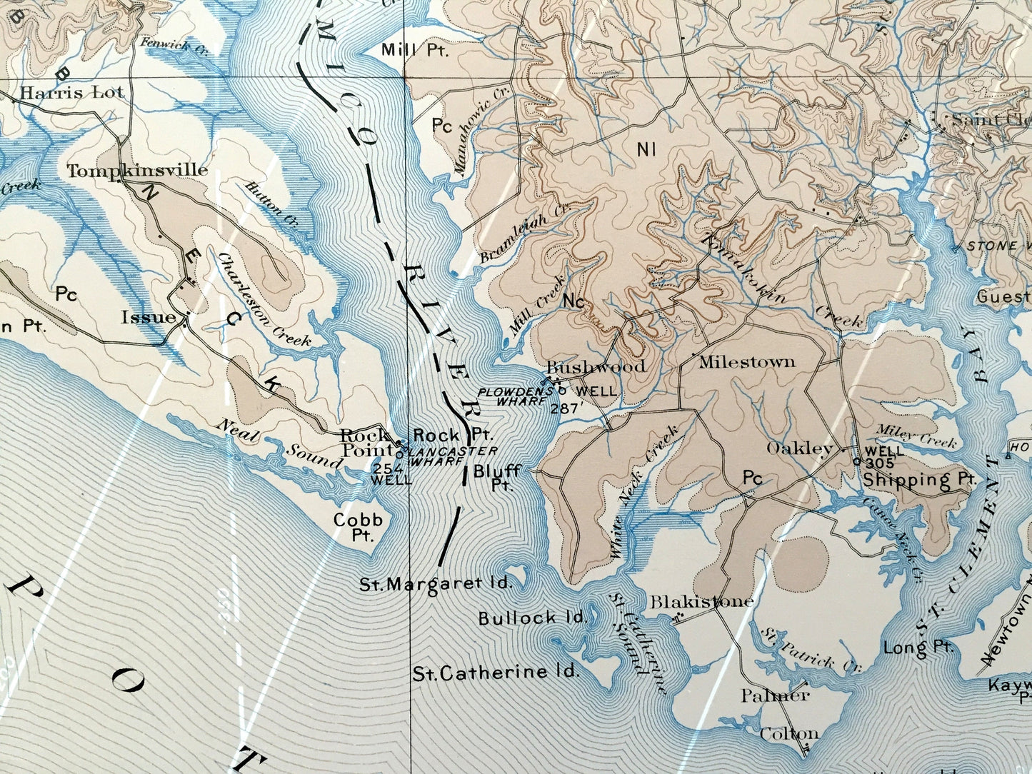 Antique Nomini, Virginia 1895 US Geological Survey Topographic Map – Piney Point, Potomac River, Leonardtown, Maryland, Westmoreland County