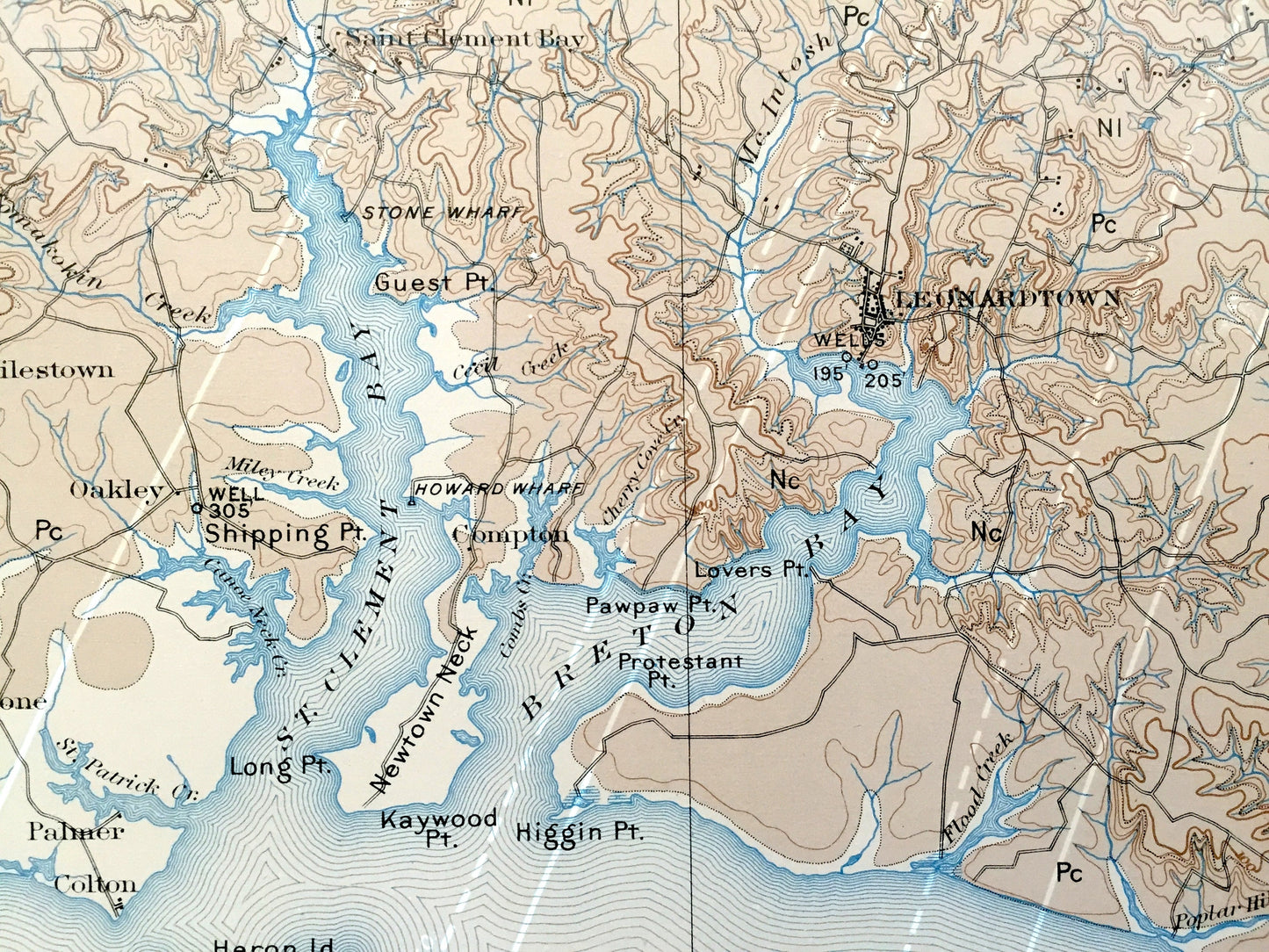 Antique Nomini, Virginia 1895 US Geological Survey Topographic Map – Piney Point, Potomac River, Leonardtown, Maryland, Westmoreland County