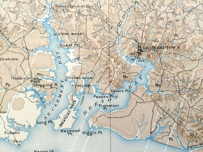 Antique Nomini, Virginia 1895 US Geological Survey Topographic Map – Piney Point, Potomac River, Leonardtown, Maryland, Westmoreland County