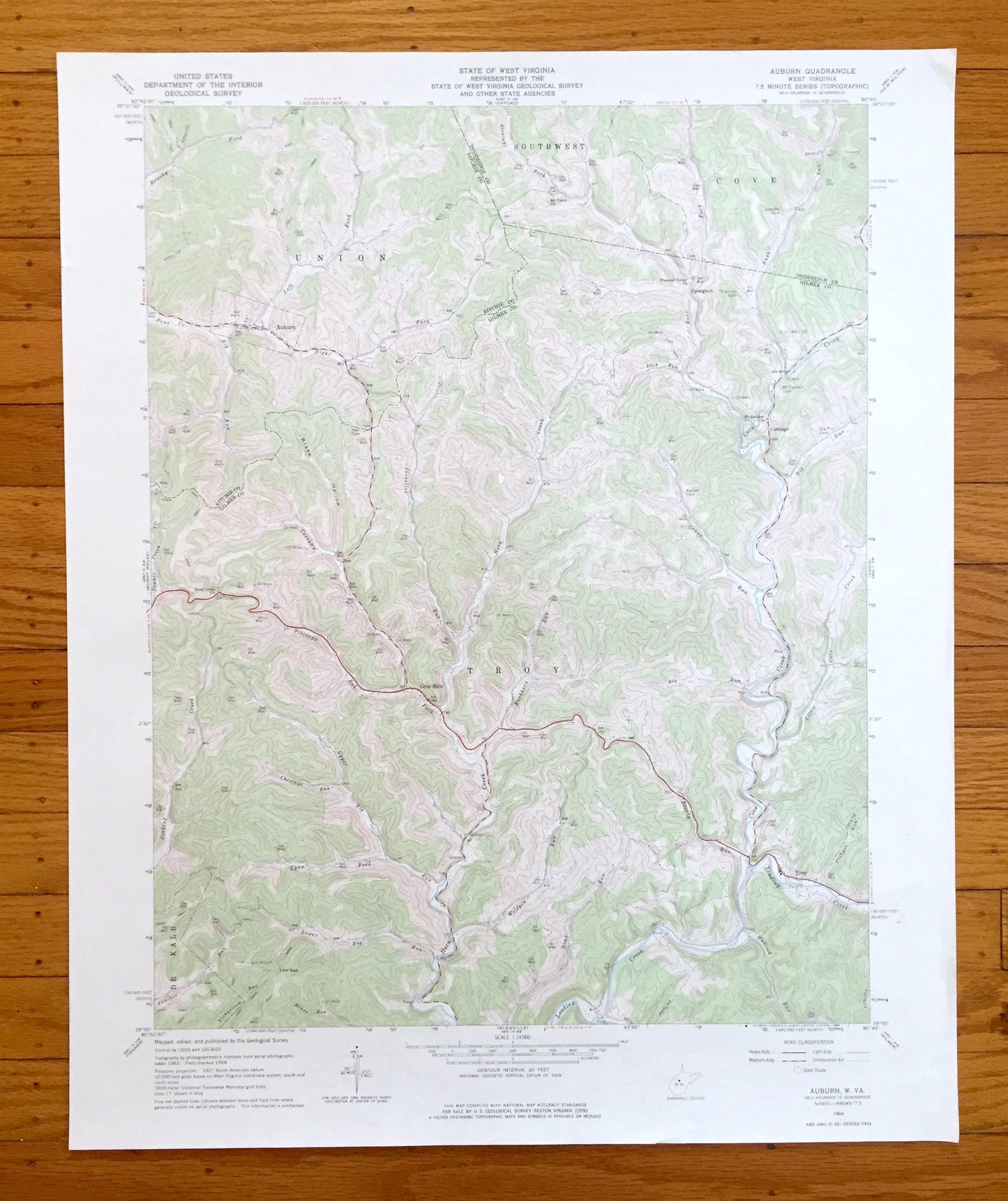 Antique Auburn, West Virginia 1964 US Geological Survey Topographic Map – Doddridge, Ritchie, Gilmer County, Union, Southwest, Cove, Troy WV