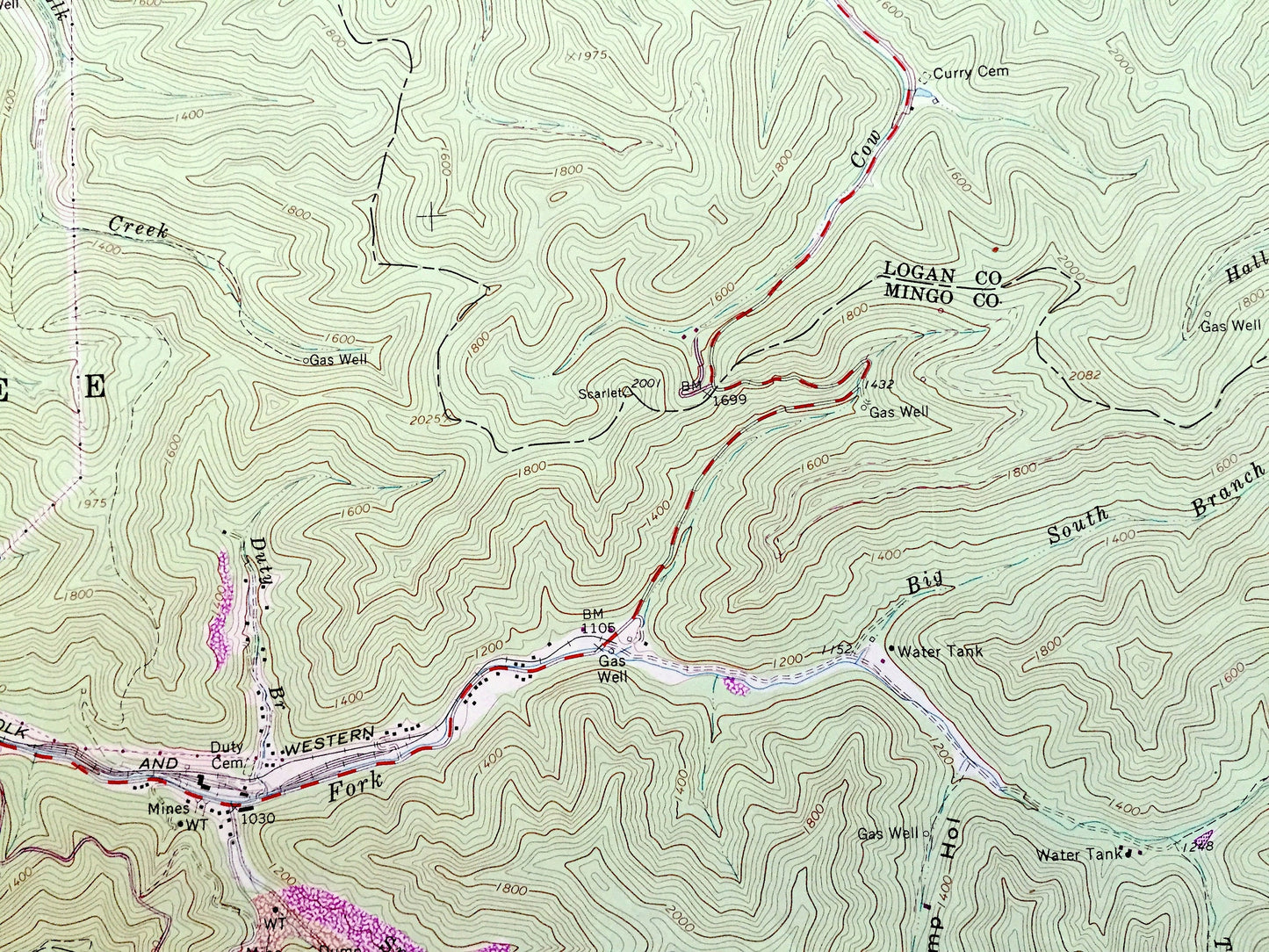 Antique Barnabus, West Virginia 1963 US Geological Survey Topographic Map – Logan, Mingo County, Island Creek, Lee, Mangolia, Stirrat, WV