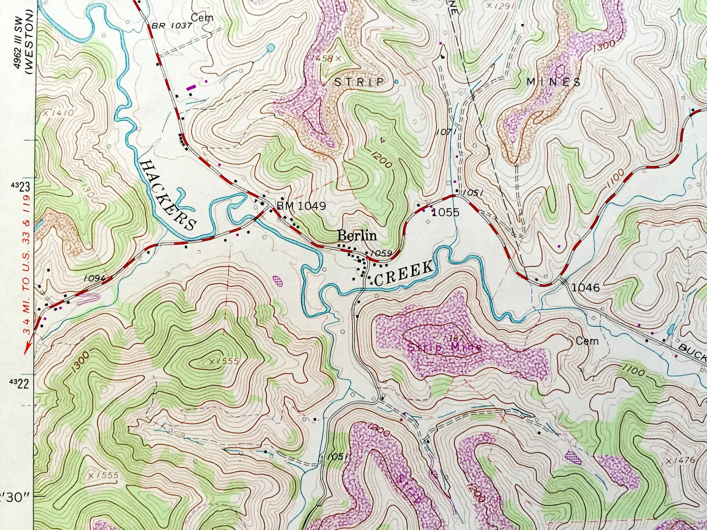 Antique Berlin, West Virginia 1961 US Geological Survey Topographic Map – Harrison, Lewis, Upshur County, Grant, Elk, Warren, Buckhannon, WV